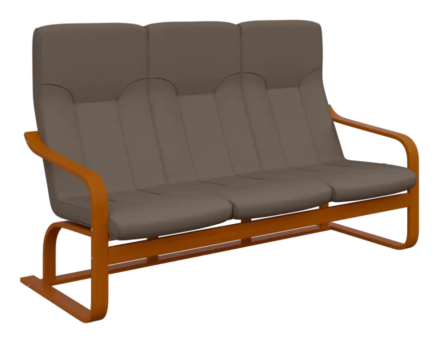 BO - 3 trojkřeslo, dřevěná kostra, moření třešeň, látka BORA 14, bílá káva